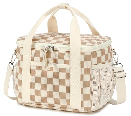 LOIDOU Lunch Box for Women Men Insulated Corduroy Lunch Bag Cooler Leakproof Reusable Adult Lunchbox Adjustable Strap lunch tote for Work Office Beach Picnic (Beige Brown) - color: Beige Brown