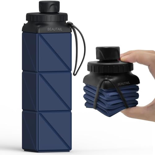 BEAUTAIL Collapsible Water Bottles 20.6oz, Silicone Foldable Portable Travel Water Bottle, Lightweight Reusable Leakproof for Traveling Camping Hiking Cycling Yoga Sports Outdoor - color: Type3 Dark Blue