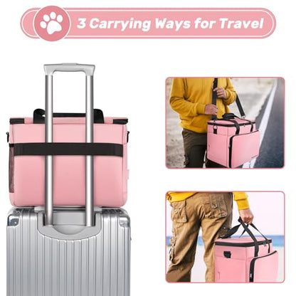 6 Set Dog Travel Bag, Large Pet Supplies for Dogs, Includes 2 Collapsible Dog Bowls, 2 Food Containers, 1 Treat Pouch with Pet Travel Bag, Pink - color: Pink