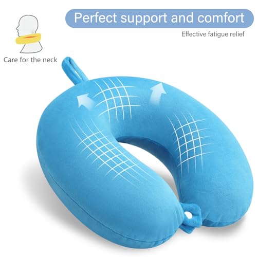 Neck Pillow for Travel Comfortable Travel Pillows U Shape Memory Foam Airplane Pillow Support Neck and Head Portable Neck Pillows Suitable for Airplane, Trains, Self-Driving Cars, Lake Blue Color - color: Lake Blue