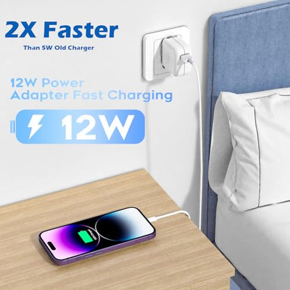 Charger for iPad,12W Fast USB i Pad Charging Fast Foldable Block Portable Travel Plug Adapter with USB A to Lightning iPhone Charging Cable Compatible with iPhone,iPad 9/8/7/6,Mini 5/4/3/2/1,Air 3/2/1 - size: 1PACK 3FT