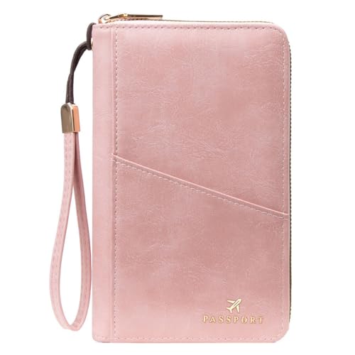 Family Passport Holder for Travel Women and Men RFID Passport Holder with Zipper Passport Case Passport cover Passport Wallet Travel Essentials and Accessories(1-2,Pink) - color: Pink 1