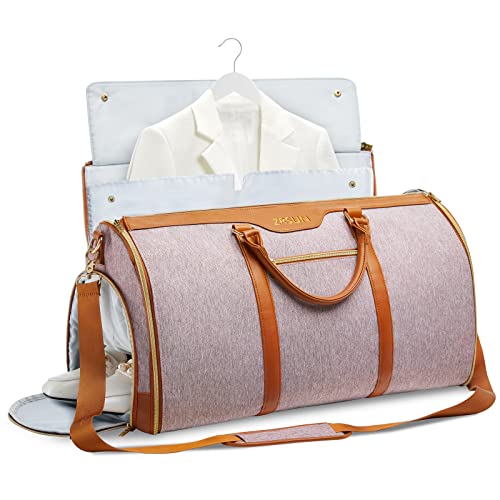 Garment Bag for Travel, Convertible Carry-on Duffel with Shoe Compartment, Waterproof & Wrinkle-Free Suit Carrier, Foldable & Lightweight, 50L - color: Pink