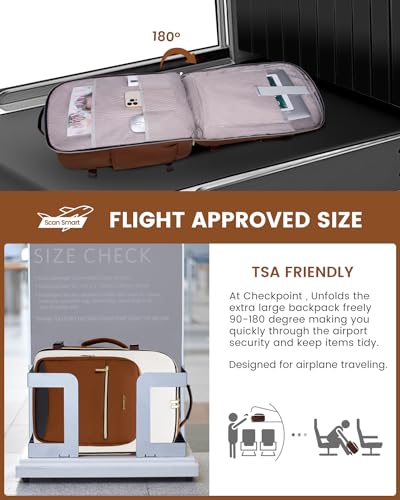 LOVEVOOK 40L Travel Backpack for Women & Men, Airline Approved Carry On Luggage with 3 Packing Cubes, TSA Overnight Bags, Waterproof Personal Item Bag, Weekender Essentials Backpacks fits 17" Laptop - color: Brown-beige-black, size: Large