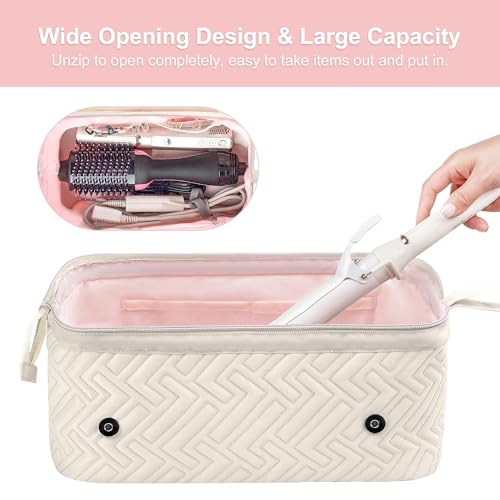 Leudes Hair Tools Travel Bag for Women Heat Resistant Mat for Travel Essentials Hot Tools Straighteners,Flat Irons,Curling Iron,Hot Air Brushes and Hair Dryer Organizer Bags 2 in 1 (Beige) - color: Beige