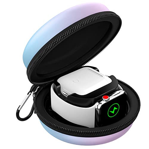 MoKo Storage Box Compatible with Apple Watch Series 11/10/9/8/7/6/5/4/3/2/1/SE3/SE2/SE, Portable Protective Travel Case for AirPods Pro 2/1/AirPods 3/2/1 Charging Case Holder Dock,GradientBluePurple - color: Gradient Blue Purple