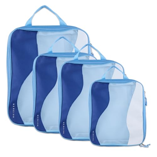 Compression Packing Cubes, 4 Set Packing Cubes for Travel, Travel Essentials for Men, Compressible Package Organizer for Suitcases, Navy Blue - color: Navy Blue