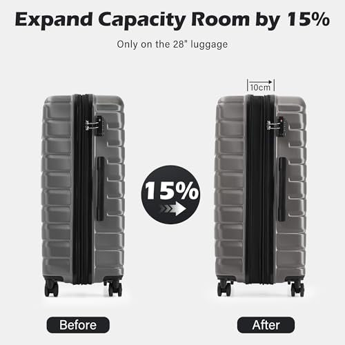Coolife Luggage Sets, 3 Piece Hard Shell Suitcase Set with Spinner Wheels, Expandable Large Checked Luggage, Lightweight Rolling Carry On with TSA Lock Gray - color: gray, size: 3 Piece Set (20in/24in/28in)