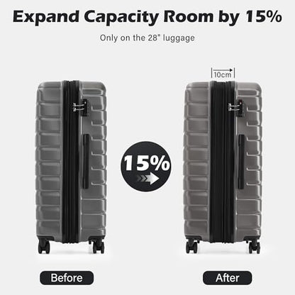 Coolife Expandable Large Checked Luggage with Spinner Wheels, Hard Shell Suitcase TSA Lock Rolling Travel Luggage 28-inch,Gray - color: gray, size: Large(28in)