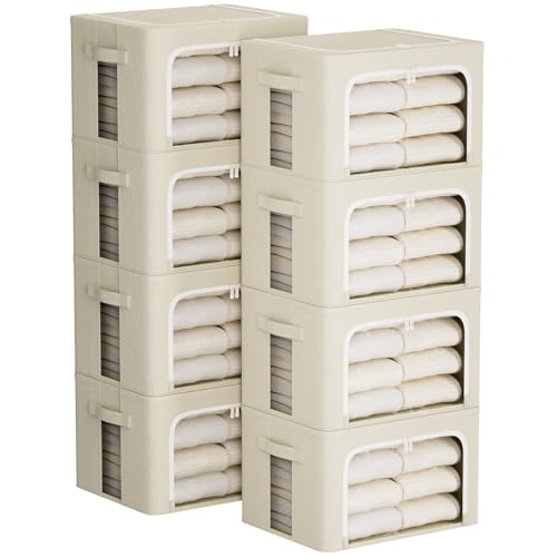 FHSQX 8 Pack Clothes Storage Bins - Foldable Storage Bins for Clothes Fabric Storage Box with Metal Frame (Beige, 15.7x11.8x9.8 inch) - color: Beige, size: 15.7x11.8x9.8 inch