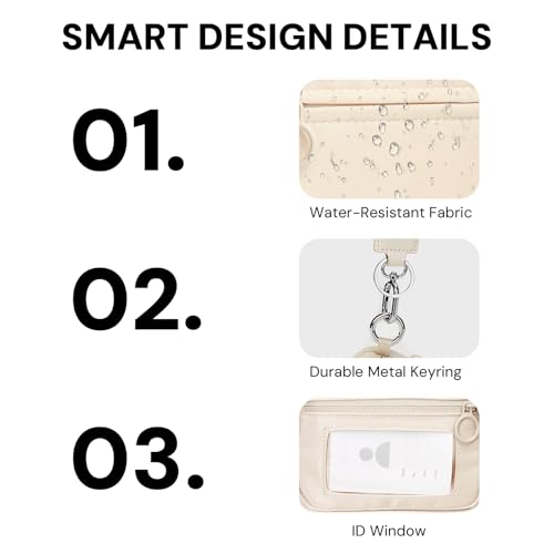 Beige Mini Zip Card Case for Women with Clear ID Window, Coin Purse, Lightweight Small Zipper Wallet,Portable Organizer - color: Light Beige