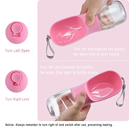 Cibaabo Dog Water Bottle with Food Container, Travel Puppy Water Bowl, Portable Pet Dispenser, Dog Stuff Accessories Items, Puppy Essentials Necessities for Yorkie Chihuahua Cat Walking and Hiking - color: #04 Pink, size: 19oz