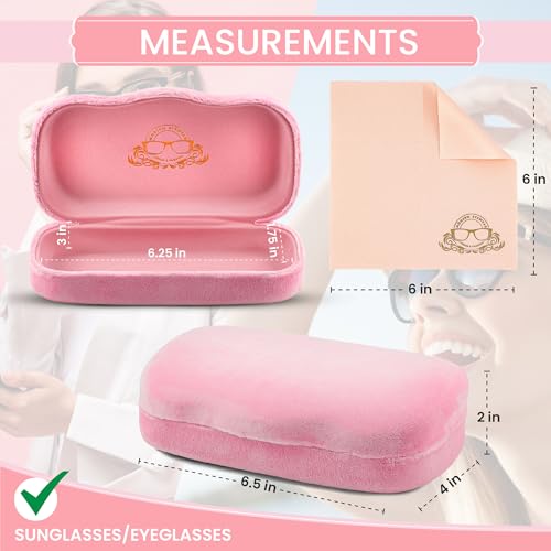 Hard Shell Glasses Case w/Cloth,Velvet Reading Glass, Eyeglass Case, Lightweight, Crush-Resistant, Men & Women - color: Pink Velvet, size: Large