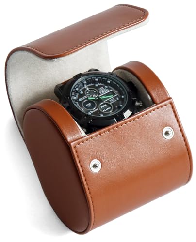 Watch Roll Travel Case for Men and Women with Suede Lining Watch Display Box Single Watch Storage and Organizer (1 Slot Light Brown) - color: 1 Slot Light Brown