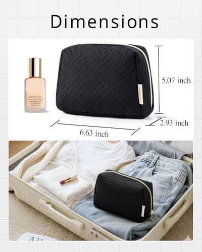 BAGSMART Small Makeup Bag, Compact Cosmetic Pouch for Women for Purse, Travel Toiletry Organizer with Wide Open Design, Black - color: 01-Black