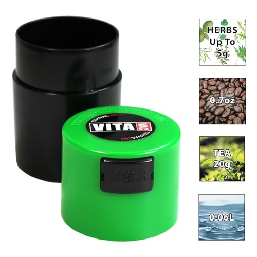 Tightpac Vitavac - 5g to 20 grams Airtight Multi-Use Vacuum Seal Portable Storage Container for Dry Goods, Food, and Herbs - Green Black - color: Green Black