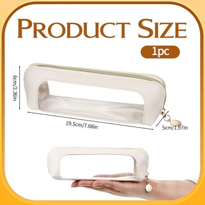Skrfren Small Clear Makeup Pouch, PU Leather Mini Makeup Pouch Portable Travel Mini Cosmetic Bag, Waterproof Cosmetic Organizer Pouchs with Zipper for Women Home Travel Office Storage, White