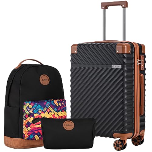 Cosbarn Carry On Luggage 22x14x9 Airline Approved, Hardside 20 Inch Carry on Suitcases with Wheels, Hard Shell ABS Lightweight Carry on Luggage Set, Travel Suitcase Set with TSA Lock, Black - color: Black, size: 3 Piece Sets (20/BP/TB)