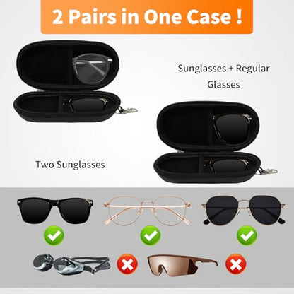 Double Eyeglasses Case, Hard Shell Dual Sunglasses Organizer with Zipper Clip Travel Glasses Storage for Women Men - color: Black