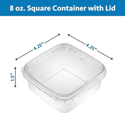 NYHI 8 oz 20 Pack Square Clear Deli Containers with Lids Disposable BPA Free Square Plastic Food Storage Containers with Lids Airtight for Meal Prep Take Out Kitchen - size: 8 oz