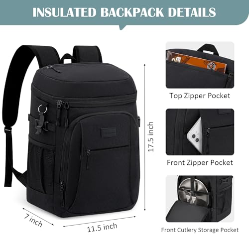 Tuwubi Cooler Backpack 35/42 Cans, Backpack Coolers Insulated Leak Proof for Men Women, Waterproof Soft Sided Lunch Camping Beach Travel Ice Chest Backpack Cooler Bag - color: Black, size: Large