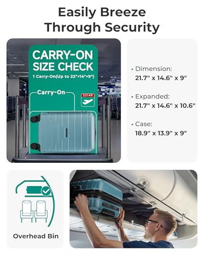 BAGSMART Carry On Luggage 22x14x9 Airline Approved with Spinner Wheels,Lightweight 20 Inch Luggage with TSA Lock,Expandable Hard Shell Carry On Suitcases for Men Women,Teal Blue - color: Teal Blue