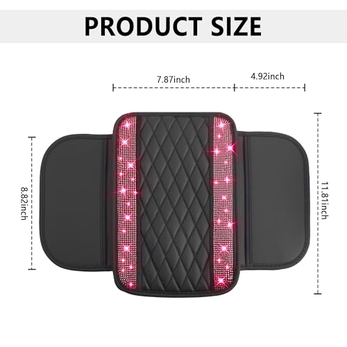 Stacool Upgraded Car Center Console Cover with Rhinestones,Microfiber Leather Car Armrest Cover Cushion with 2 Storage Bags,Universal Cars Armrest Storage Box as Cars Interior Accessories - color: Upgraded Diamond - Bling Red