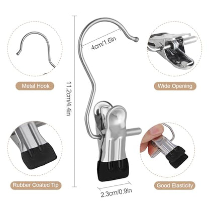 50PCS Space-Saving Clothespin, Portable 360° Rotating Stainless Steel Hanging Hook Clips Towel Clips,Laundry Hooks Hanging Clips with Clips for Home and Travel, Black - color: Black