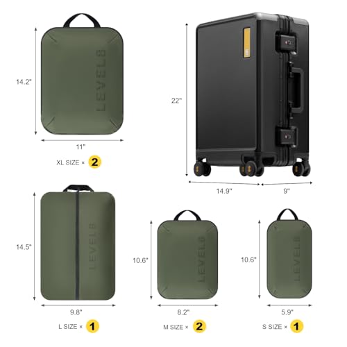 LEVEL8 Zipperless Carry On Suitcase Airline Approved with Aluminum Frame, Hard Shell Luggage with Spinner Wheels, Metal Travel Luggage, 20 Inch, Black - color: Black, size: Carry-On 20 Inch (With 6PC Organizers)