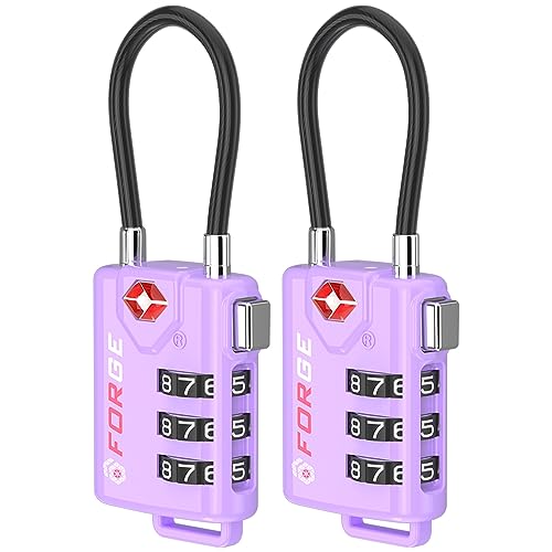 Forge TSA Approved Luggage Locks, Re-settable Combination with Alloy Body, Light Purple 2 PK, for Luggage, Suitcase, Backpack and More. - color: Purple 2 Pack