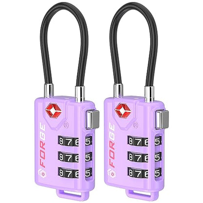 Forge TSA Approved Luggage Locks, Re-settable Combination with Alloy Body, Light Purple 2 PK, for Luggage, Suitcase, Backpack and More. - color: Purple 2 Pack