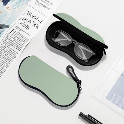 Sunglasses Soft Case, Ultra Light Portable Neoprene Zipper Glasses Case for Men Women - color: Green