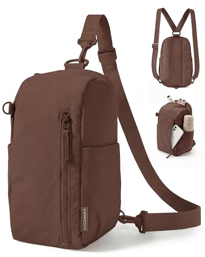 BAGSMART Small Sling Bag for Women, Fast Track Crossbody Bag Mini Backpack purse for Daily Travel Gym | 9L Fast Track - color: Chocolate