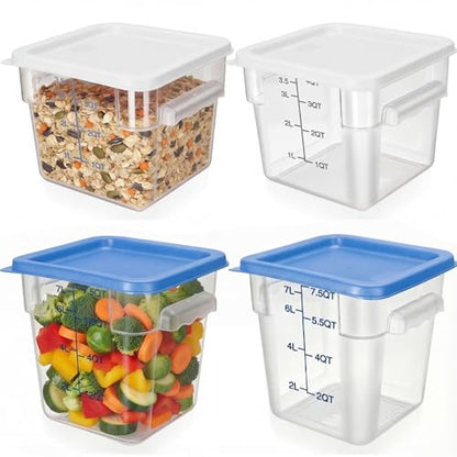Lallisa 4 Pcs 8qt & 4qt Clear Food Storage Containers with Lids Handles and Scales, Stackable Plastic Square Food Storage Containers for Dough Proofing Baking Kitchen Restaurant(White, Blue) - color: White, Blue