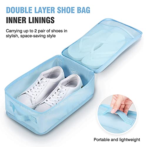Mossio 6 Set Packing Cubes with Shoe Bag - Lightweight Travel Luggage Suitcase Organizers - color: Sky Blue