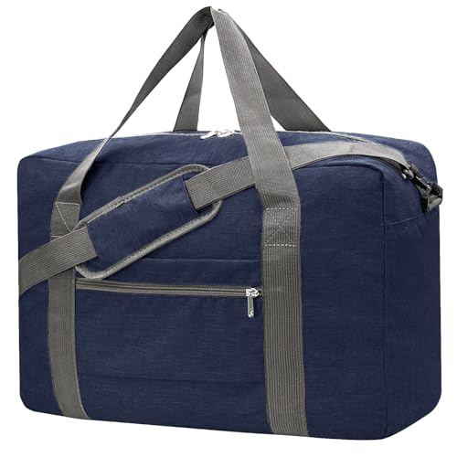 For Spirit Airlines Personal Item Bag 18x14x8 Foldable Carry on Bags for Airplanes Travel Duffel Bags for Women and Men - color: Snow Navy, size: With Shoulder Strap