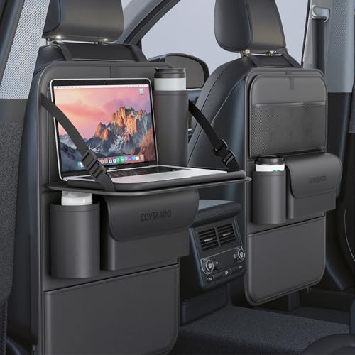 Coverado Car Backseat Organizer(2 Packs) with Tablet Tray, Nappa Leather Organizer for Car Seat Back, Waterproof Car Seat Organizer with Touch Screen, Seat Protector Kick Mats for Kids - size: 2 Packs