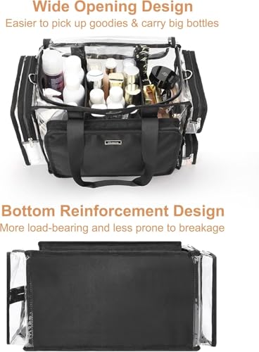 Relavel Clear Makeup Bag with 4 Small Pouches, Extra Large Makeup Artist Kit Set, Cosmetic Storage Organizer Transparent Tote Beach Toiletry Bag with Adjustable Dividers & Shoulder Strap - color: Clear with 4 Small Clear Bags