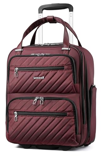 LUGGEX Underseat Carry On Luggage with Wheels, UDK Stylish Lightweight Under Seat Luggage, Soft Sided Personal Item Suitcase for Short Trip (UX-Core, Dark Scarlet, 16 Inch) - color: Dark Scarlet, size: Underseat 16-inch