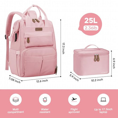 Maelstrom Travel Backpack for Women Men,Laptop Backpack Fits 15.6-17.3 Inch Laptop, Nurse/Work Bag with Insulated Lunch Box (Pink) - color: Pink