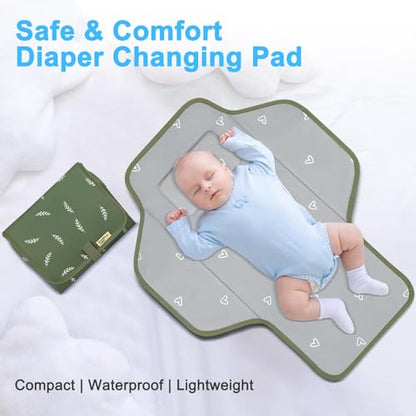 Baby Portable Changing Pad Travel - Waterproof Compact Diaper Changing Mat with Built-in Pillow - Lightweight & Foldable Baby Diaper Changer, Newborn Shower Gifts - color: Sage Green