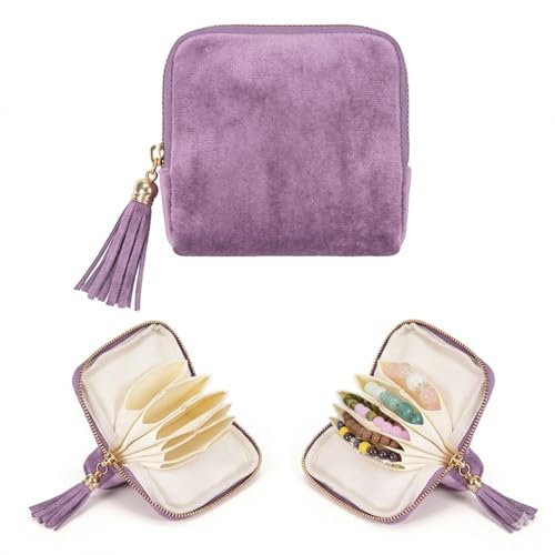 Travel Jewelry Case Small with Tassel Zipper, Soft Velvet Travel Jewelry Organizer Pouch for Necklaces, Rings and Earrings, Portable Multi Layer Jewelry Bags, Anti Tangle Storage (purple) - color: Light purple