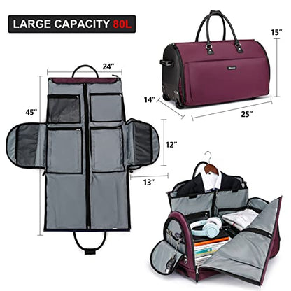 Modoker Rolling Garment Bags, 25in Large Garment Duffle Bag with Wheels, 3 in 1 Garment Suit Luggage Bag, Not Standard Carry-On Size for Women Men Business Travel Weekender, Red - color: 25in-Red