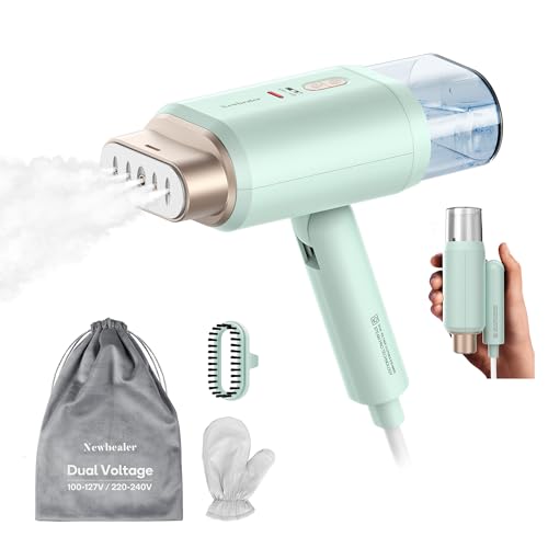 Newbealer Pro Business Travel Steamer, 1200W Dual Voltage, 180ml (Green) | Foldable & 20s Fast Heat, 360° Anti-Spill Garment Steamer, Solid 1.72 lbs, Auto-Off, for Global Business Trip/Hotel/Office - color: Green (100-240V)