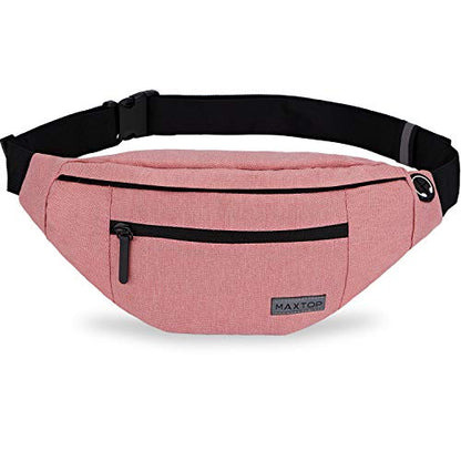 MAXTOP Large Crossbody Fanny Pack with 4-Zipper Pockets,Gifts for Enjoy Sports Festival Workout Traveling Running Casual Hands-Free Wallets Waist Pack Phone Bag Carrying All Phones - color: New Pink, style: Large Fanny Pack(4 Zipper Pockets)