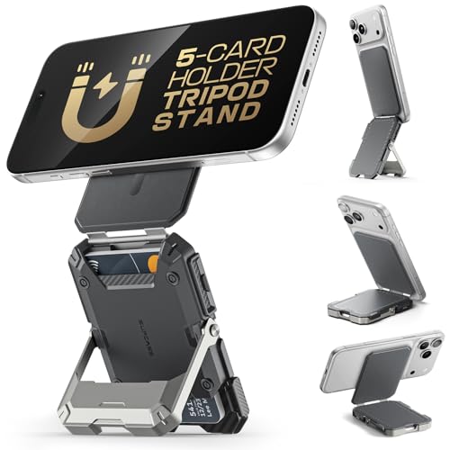 SUPCASE for MagSafe Wallet with Stand, Magnetic Wallet for Men, [Hold 5 Cards] [Adjustable Stand] [RFID Blocking] Phone Stand Credit Card Holder Tripod for iPhone 17/16/15/14/13/12 Series, Silver - color: Silver