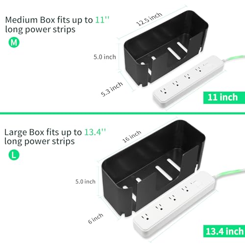 Cord Organizer Box, Cable Hider for Power Strips, Surge Protector, Extension Cord and Wire Management, Cable Management Box (2PCS/Large and Medium Size/Black) - color: Black