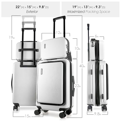 TRAVELARIM 20 Inch Carry On Luggage 22x14x9 Airline Approved, Carry On Suitcase with Wheels, Hard-shell Carry-on Luggage, Durable Luggage Carry On, White Small Suitcase with Cosmetic Carry On Bag - color: White, size: Carry-on 20 Inch