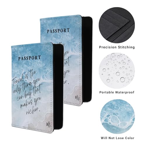 Passport Book Holder,Passport Wallet for Men Mr and Mrs Passport Holder for Women Passport Cover World Map Passport Case for Couples Christmas Traveling Passport Book Protector 2PCS - color: Travel Beach Ocean Couple-2Pcs