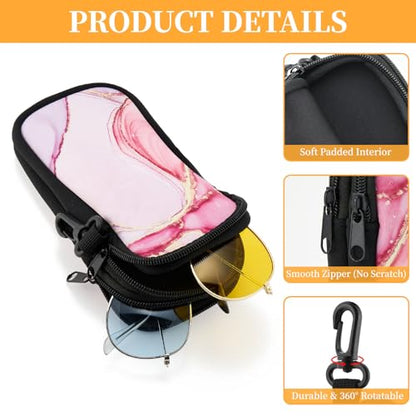 WOZEAH Double Eyeglass Case with 2 Compartments, Travel Eyewear Organizer for Two Pairs of Glasses - color: Pink Marble